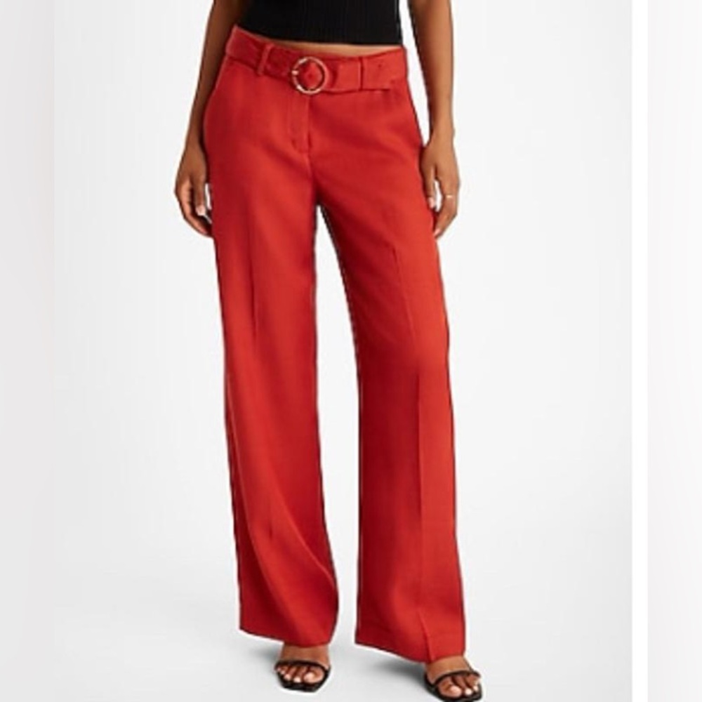 Express Editor Mid Rise Linen-Blend
Belted Trouser Pant